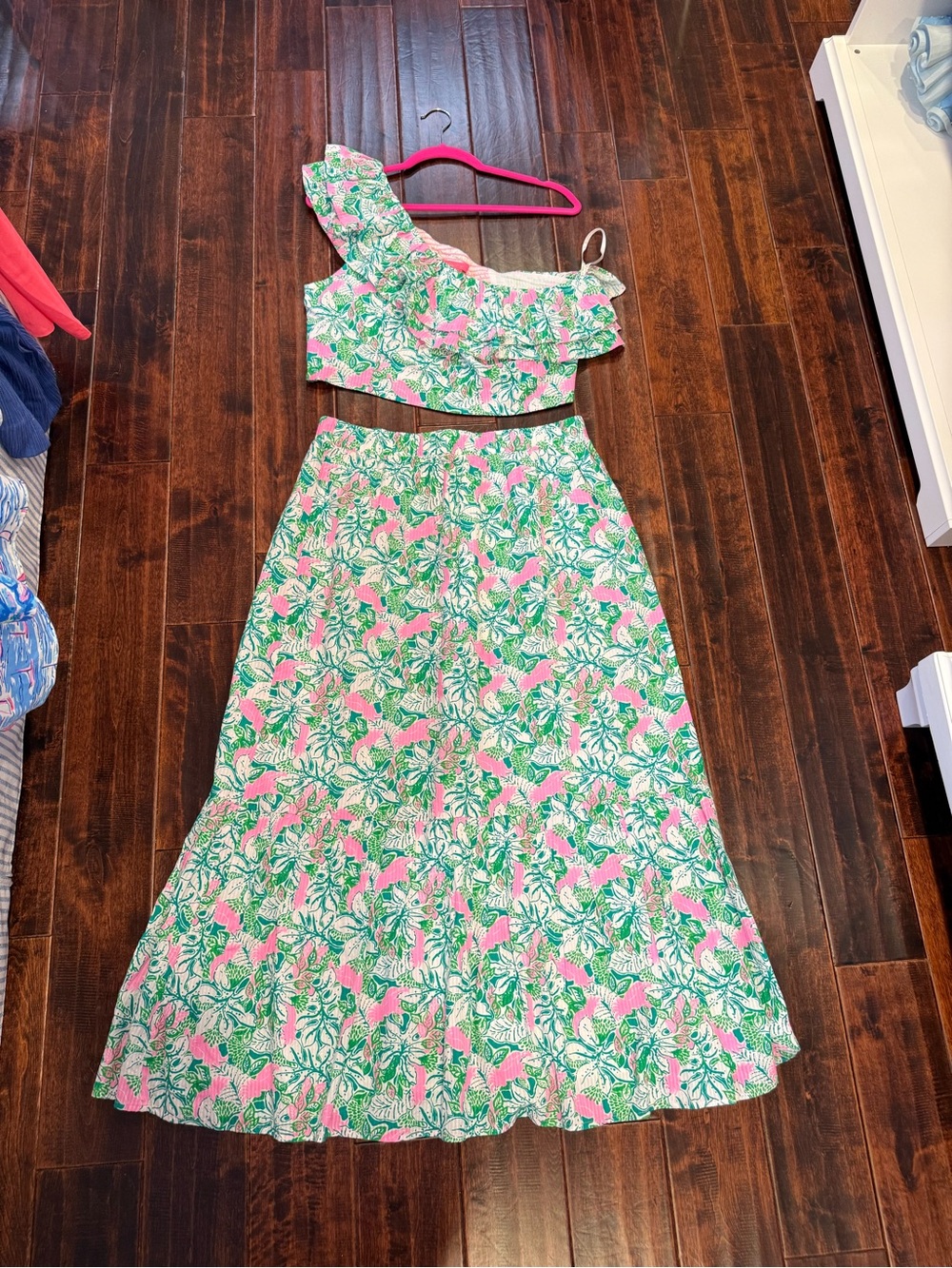 Lilly Pulitzer Green and Pink Floral Two-Piece Set
